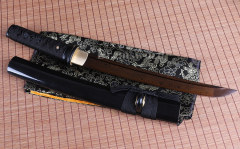 Hand forged tanto Japanese Samurai Sword red Blade damascus Folded Steel Full Tang Sharp Shinogi-Zukuri Black