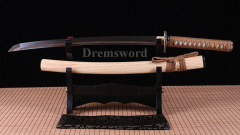 hand forge damascus Folded Steel wakizashi Japanese Samurai Sword Full Tang Sharp Blade Shinogi-Zukuri Brown