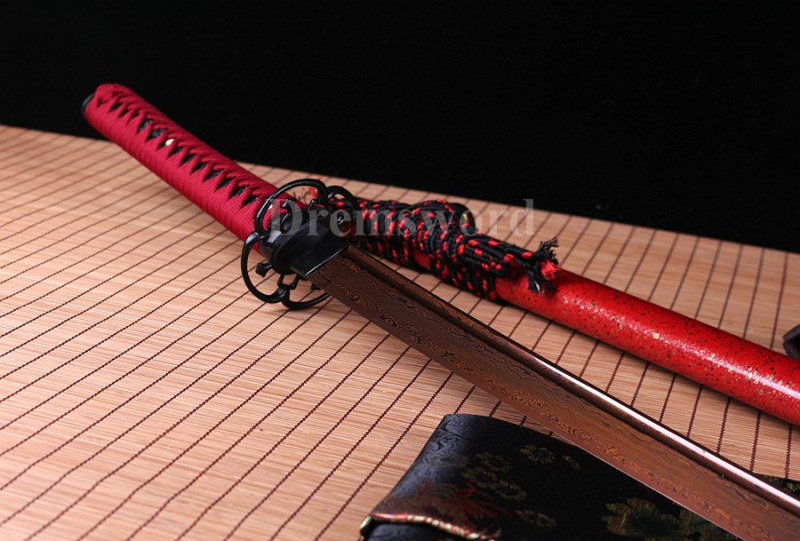 Hand forge Japanese Samurai Sword red&Black damascus Folded Steel katana Japanese Samurai Sword Full Tang Sharp Blade.