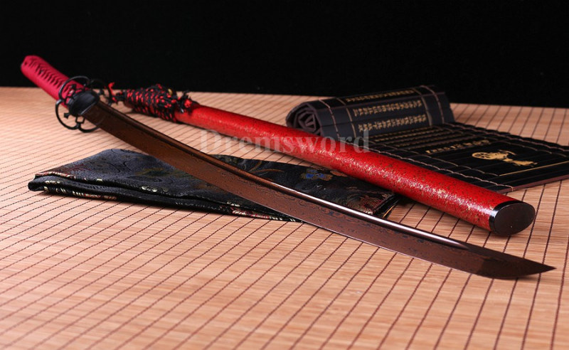 Hand forge Japanese Samurai Sword red&Black damascus Folded Steel katana Japanese Samurai Sword Full Tang Sharp Blade.