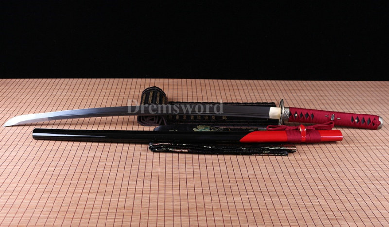 Handmade Red&Black Folded Steel Unokubi-Zukuri blade Japanese Samurai Katana Sword Full Tang sharp.