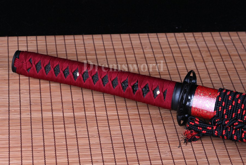 Hand forge Japanese Samurai Sword red&Black damascus Folded Steel katana Japanese Samurai Sword Full Tang Sharp Blade.