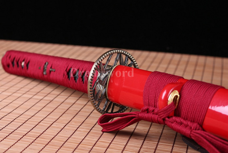 Handmade Red&Black Folded Steel Unokubi-Zukuri blade Japanese Samurai Katana Sword Full Tang sharp.