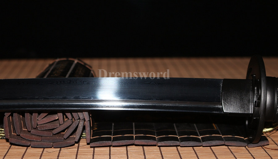 Japanese sharp Samurai Sword set katana+wakizashi+tanto Black Folded Steel full tang.