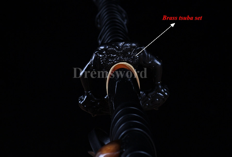 hand forge Black Folded Steel katana Japanese Samurai Sword Full Tang Sharp demon tsuba .