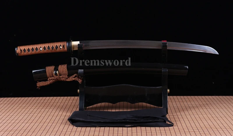 handmade Japanese wakizashi Samurai Sword damascus folded steel battle ready full tang sharp.