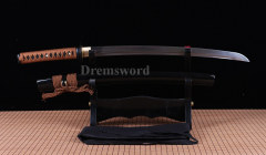 handmade Japanese wakizashi Samurai Sword damascus folded steel battle ready full tang sharp Shinogi-Zukuri Black & Brown