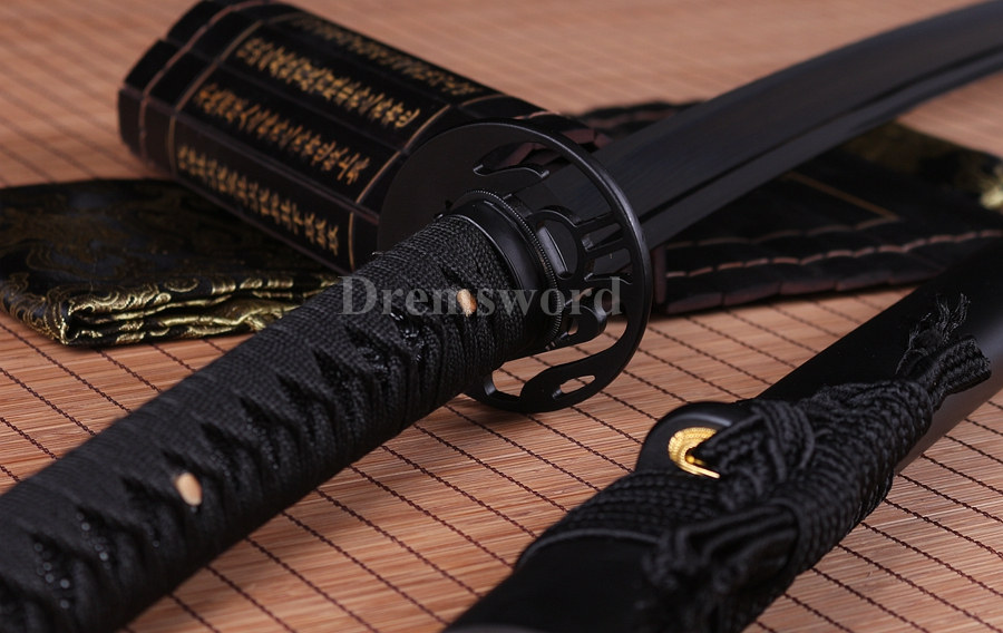 Japanese sharp Samurai Sword set katana+wakizashi+tanto Black Folded Steel full tang.