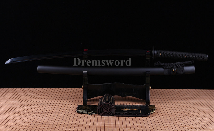 Black Folded Steel katana handmade Japanese Samurai Sword Full Tang Sharp Blade.