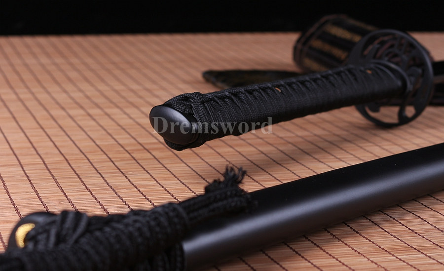 Black Folded Steel katana handmade Japanese Samurai Sword Full Tang Sharp Blade.