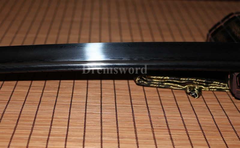 Black Folded Steel katana handmade Japanese Samurai Sword Full Tang Sharp Blade.