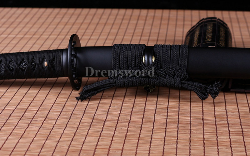 Black Folded Steel katana handmade Japanese Samurai Sword Full Tang Sharp Blade.