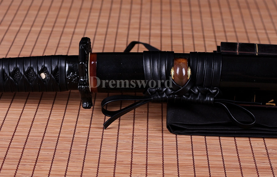 hand forge Black Folded Steel katana Japanese Samurai Sword Full Tang Sharp demon tsuba .