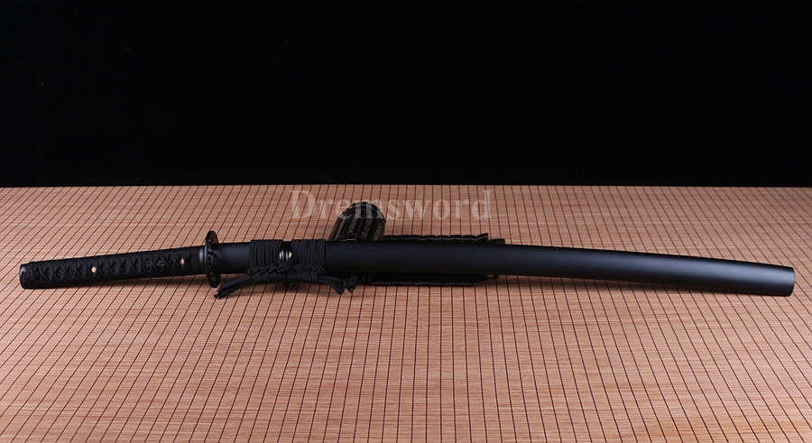 Black Folded Steel katana handmade Japanese Samurai Sword Full Tang Sharp Blade.