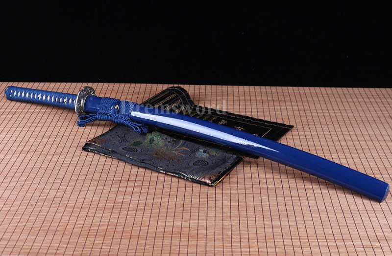 Blue damascus Folded Steel katana Japanese Samurai Sword Full Tang Sharp Blade.