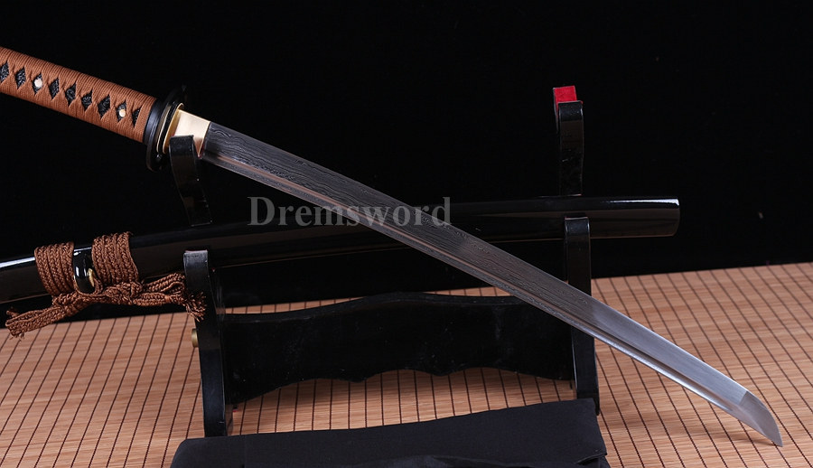 handmade Japanese wakizashi Samurai Sword damascus folded steel battle ready full tang sharp.