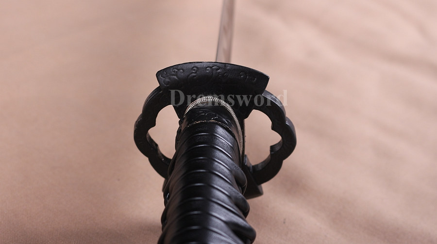Black damascus folded steel sharp katana japanese samurai sword hand-arrasive hamon full tang.