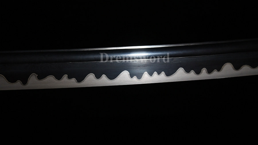 Black damascus folded steel sharp katana japanese samurai sword hand-arrasive hamon full tang.