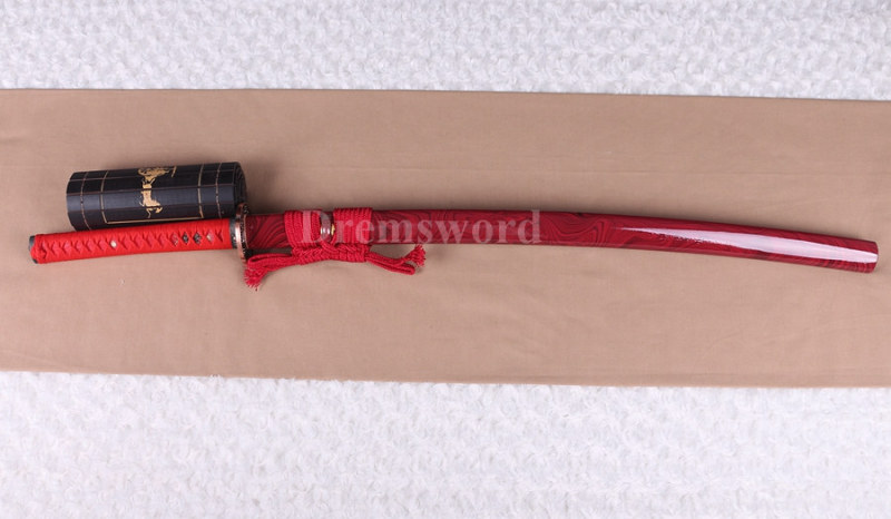 Hand forge damascus folded steel sharp katana japanese samurai sword hand-abrasived hamon.