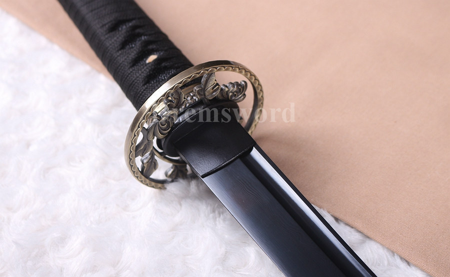 Black Folded Steel katana Japanese Samurai Sword Full Tang Sharp Blade battle ready.