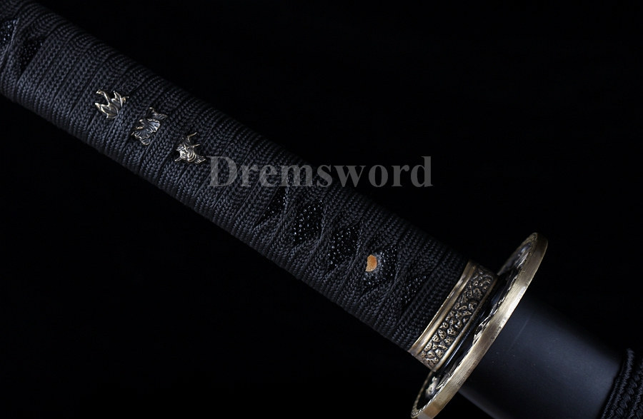 Black Folded Steel katana Japanese Samurai Sword Full Tang Sharp Blade battle ready.