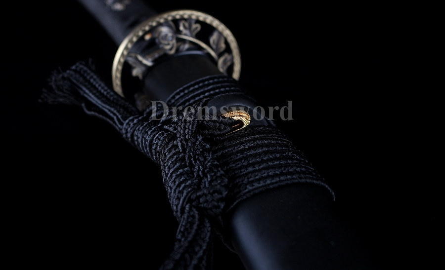 Black Folded Steel katana Japanese Samurai Sword Full Tang Sharp Blade battle ready.