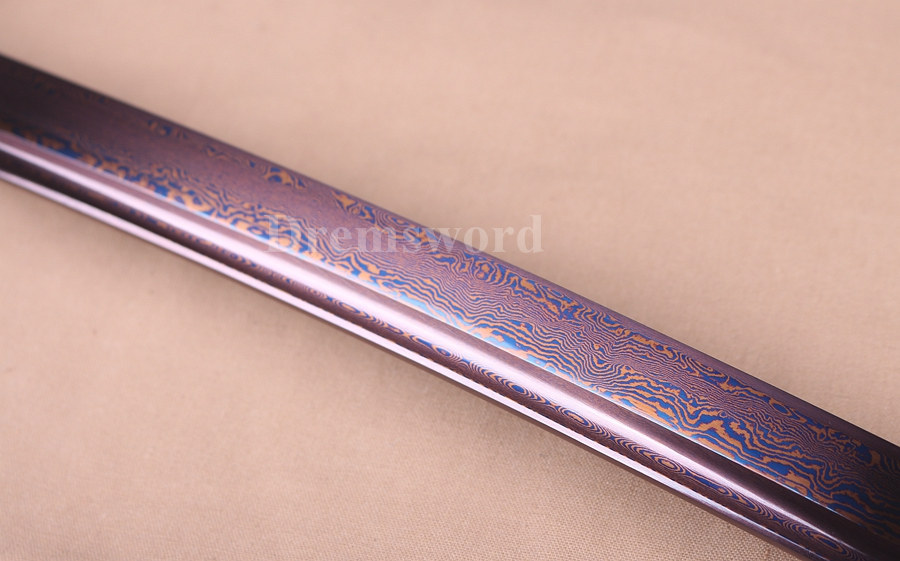 Blue damascus Folded Steel sharp katana Japanese Samurai Sword Full Tang battle ready.