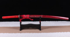 Hand forge damascus folded steel sharp katana japanese samurai red sword hand-abrasived hamon Red Blade Shinogi-Zukuri