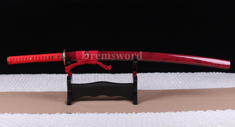 Hand forge damascus folded steel sharp katana japanese samurai sword hand-abrasived hamon.