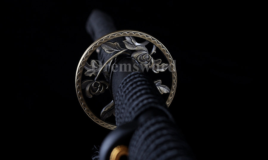 Black Folded Steel katana Japanese Samurai Sword Full Tang Sharp Blade battle ready.