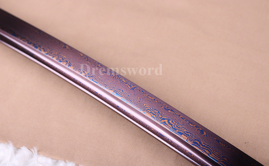 Blue damascus Folded Steel sharp katana Japanese Samurai Sword Full Tang battle ready.