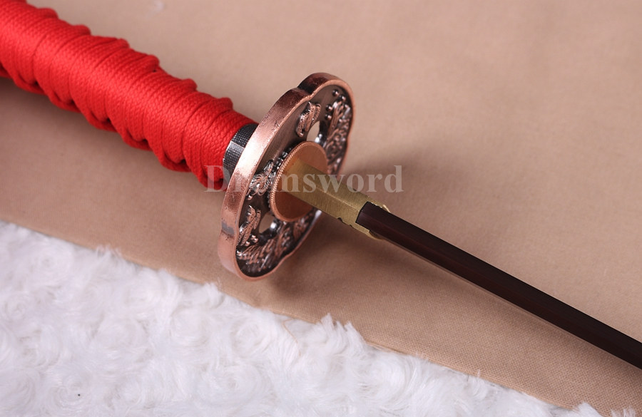 Hand forge damascus folded steel sharp katana japanese samurai sword hand-abrasived hamon.
