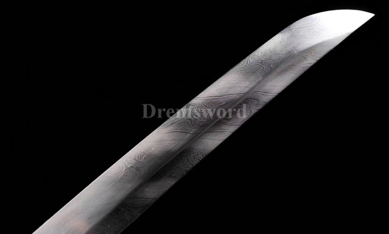 Fully hand fore laminated damascus folded steel japanese samurai sword katana full tang sharp blade.