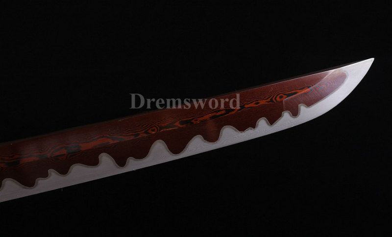 Hand forge damascus folded steel sharp katana japanese samurai sword hand-abrasived hamon.