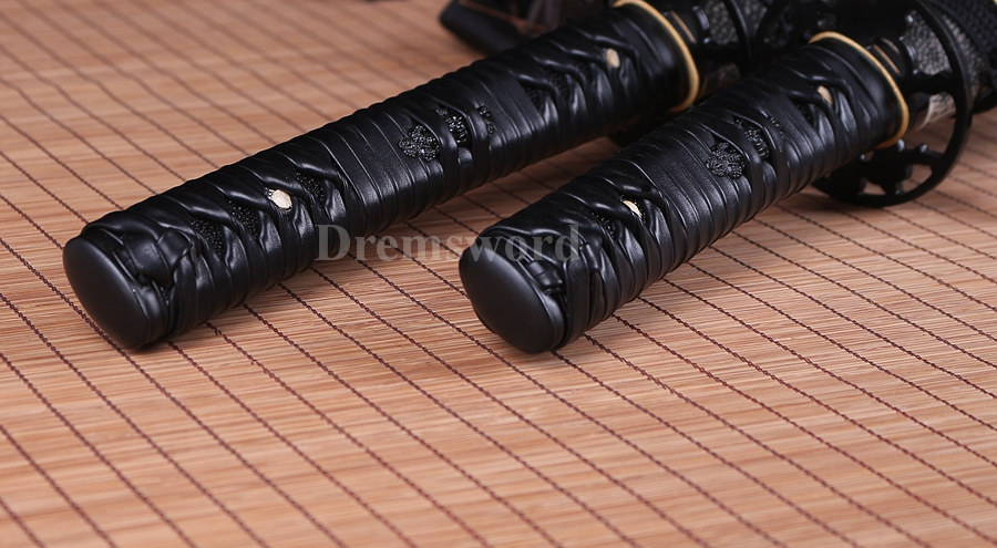 Japanese sharp Samurai Sword katana+wakizash black&red Folded Steel no hi full tang.