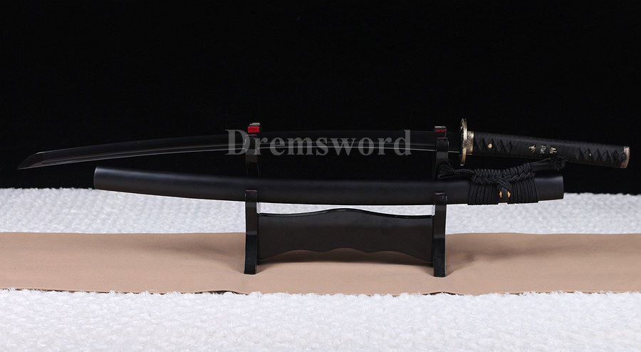 Black Folded Steel katana Japanese Samurai Sword Full Tang Sharp Blade battle ready.