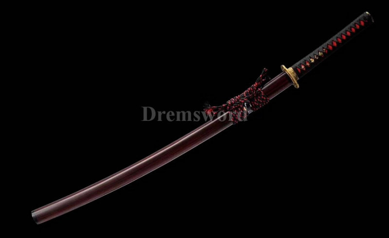 Fully hand fore laminated damascus folded steel japanese samurai sword katana full tang sharp blade.