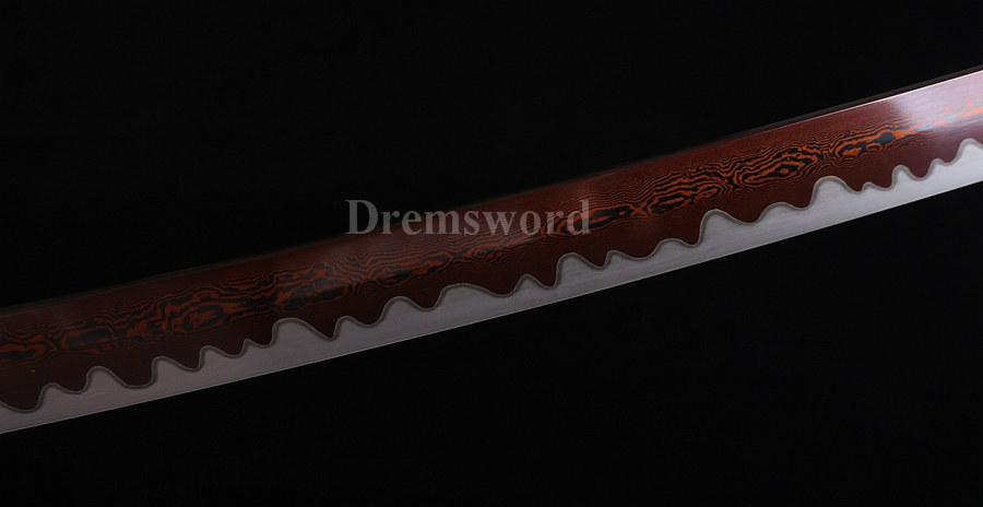 Hand forge damascus folded steel sharp katana japanese samurai sword hand-abrasived hamon.