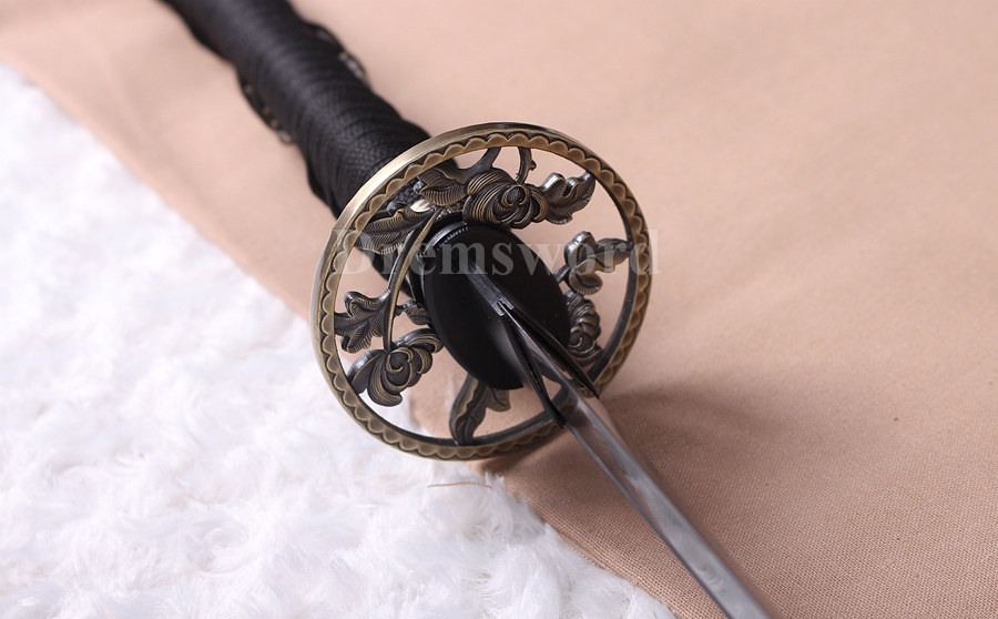 Black Folded Steel katana Japanese Samurai Sword Full Tang Sharp Blade battle ready.