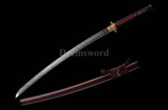 Fully hand fore laminated damascus folded steel japanese samurai sword katana full tang sharp blade Shinogi-Zukuri Red