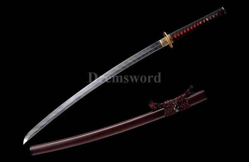 Fully hand fore laminated damascus folded steel japanese samurai sword katana full tang sharp blade.