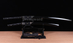 Japanese sharp red Blade Samurai Sword katana+wakizash black&red Folded Steel no hi full tang Blade Shinogi-Zukuri