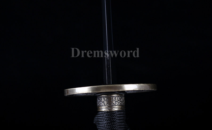 Black Folded Steel katana Japanese Samurai Sword Full Tang Sharp Blade battle ready.