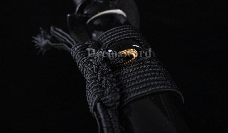 Black damascus folded steel sharp katana japanese samurai sword hand-arrasive hamon full tang.