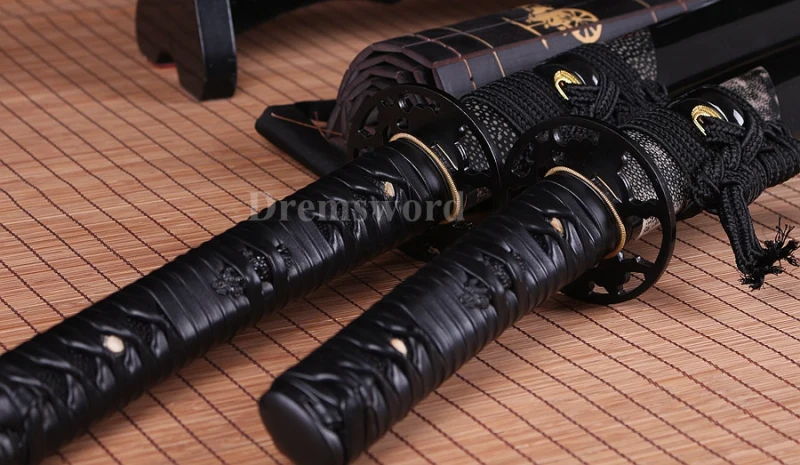 Japanese sharp Samurai Sword katana+wakizash black&red Folded Steel no hi full tang.