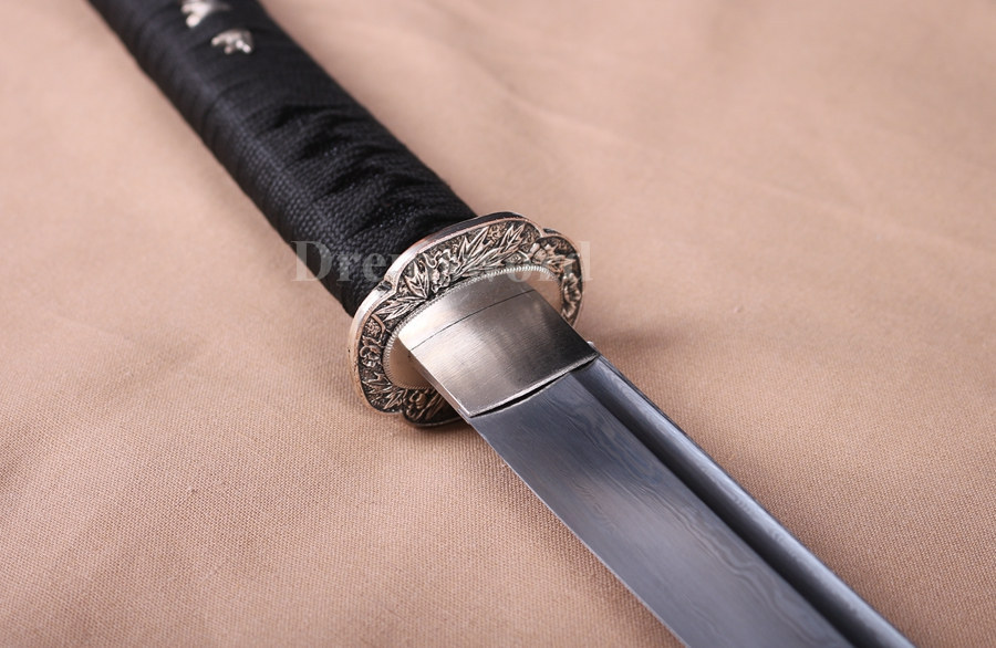 Damascus Folded Steel katana Japanese Samurai Sword Full Tang Sharp Blade.
