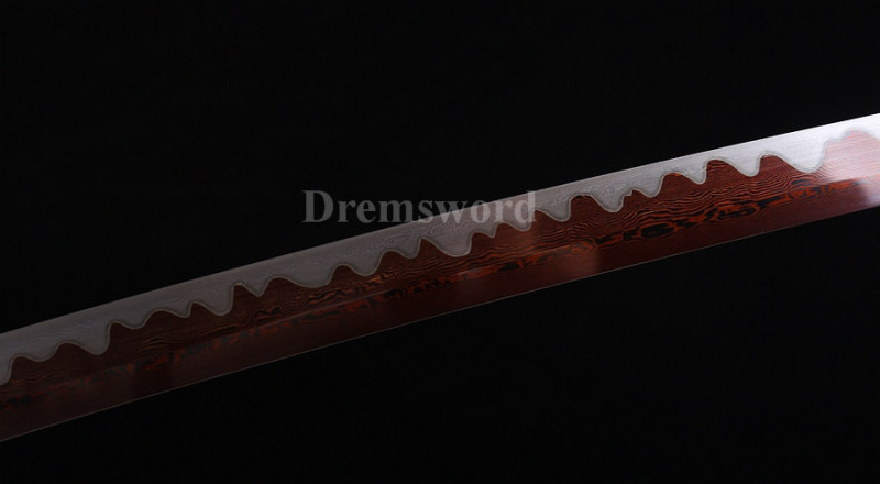 Hand forge damascus folded steel sharp katana japanese samurai sword hand-abrasived hamon.