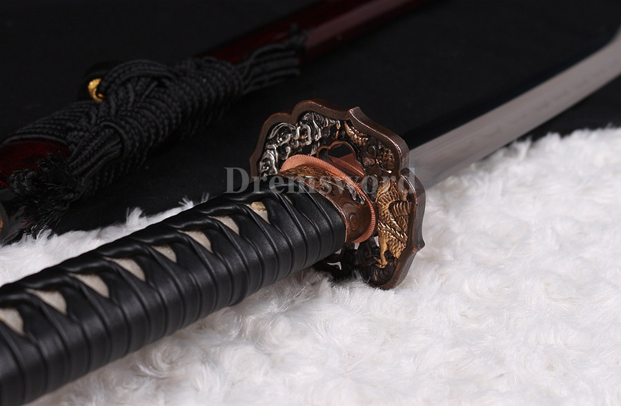 Clay tempered T10 steel katana japanese samurai sword full tang sharp battle ready real shell inlayed saya.