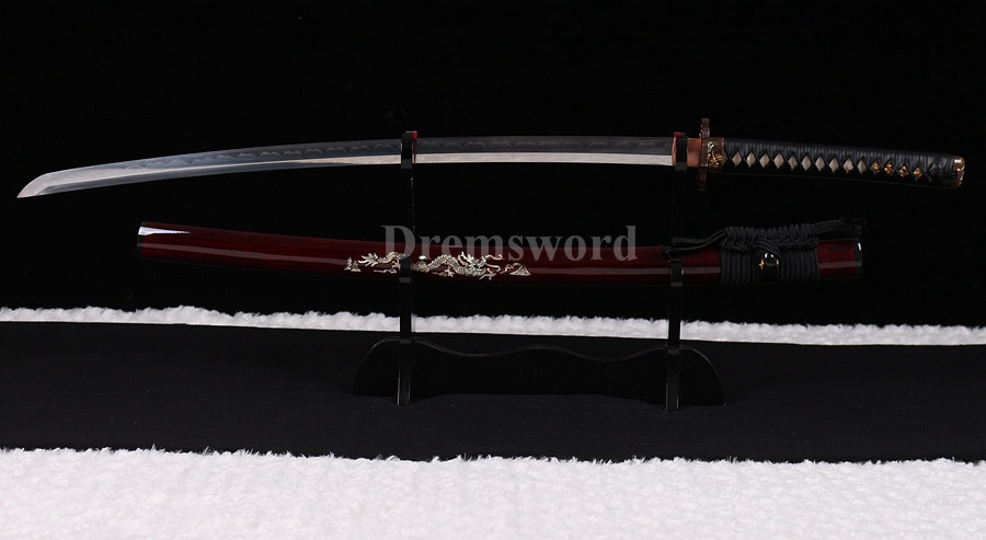Clay tempered T10 steel katana japanese samurai sword full tang sharp battle ready real shell inlayed saya.