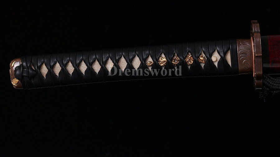 Clay tempered T10 steel katana japanese samurai sword full tang sharp battle ready real shell inlayed saya.
